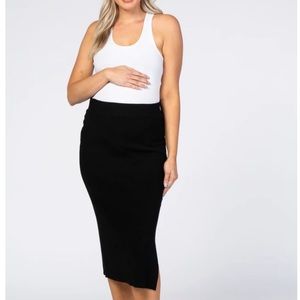 Pink Blush Black Ribbed Knit Maternity Pencil Skirt
